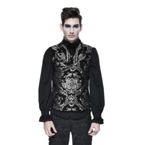WT1302 - Gothic Embroidered Silver Brocade Collared Waistcoat
