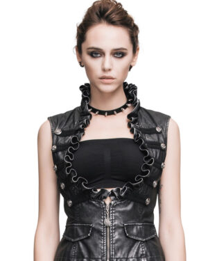 WT501 - Punk Underbust PU Vest with High Ruffle Neck