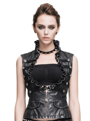 WT501 - Punk Underbust PU Vest with High Ruffle Neck