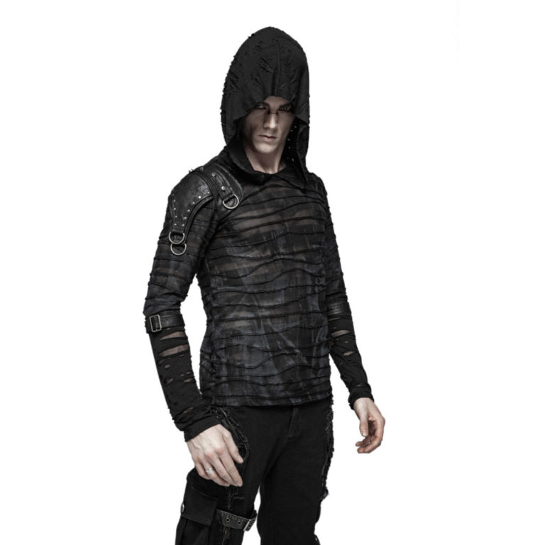 WT559 - Punk Dark Printing Hooded T-Shirt