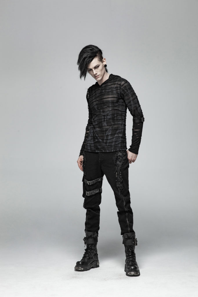 WT559 - Punk Dark Printing Hooded T-Shirt - Image 4