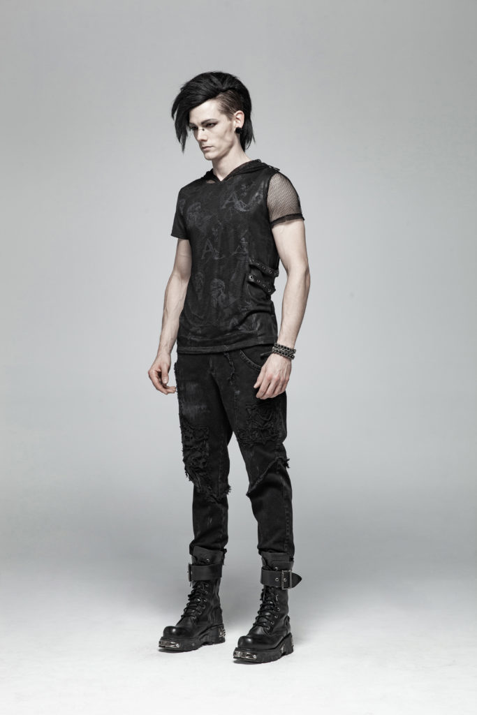 WT560 - Punk Print Short Sleeve Hooded T-Shirt - S/M - Image 6