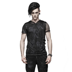 WT560 - Punk Print Short Sleeve Hooded T-Shirt - S/M