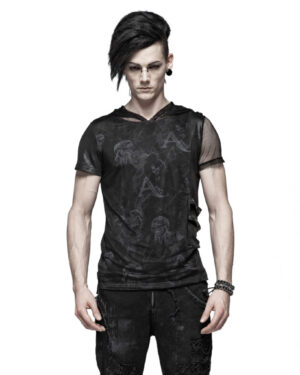 WT560 - Punk Print Short Sleeve Hooded T-Shirt - S/M