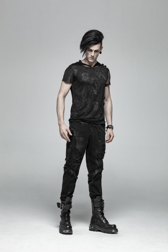 WT560 - Punk Print Short Sleeve Hooded T-Shirt - S/M - Image 3