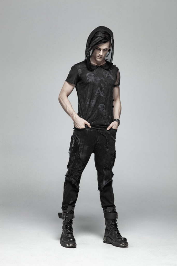 WT560 - Punk Print Short Sleeve Hooded T-Shirt - S/M - Image 4