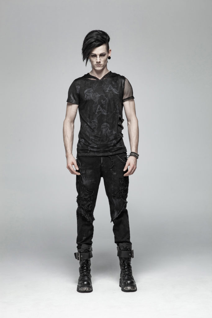 WT560 - Punk Print Short Sleeve Hooded T-Shirt - S/M - Image 5