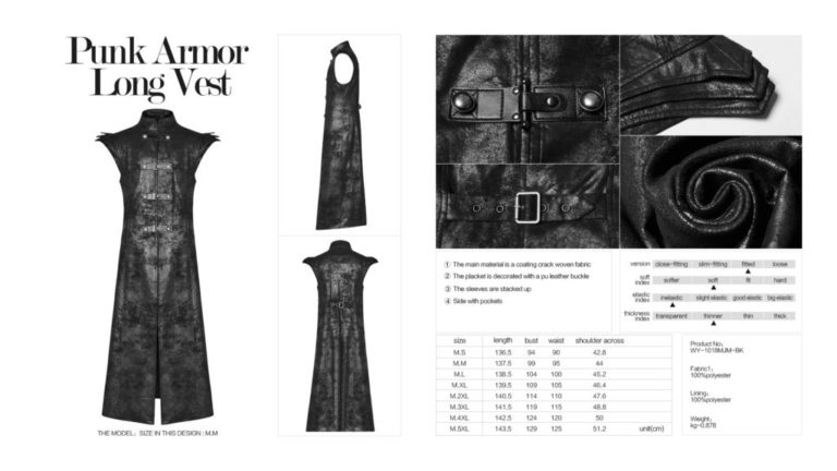 WY1018 - Punk Armor Long Vest - Image 5