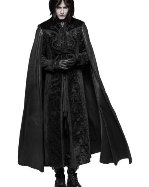WY934 - Gothic Brocade Long Coat with Cape, cloak