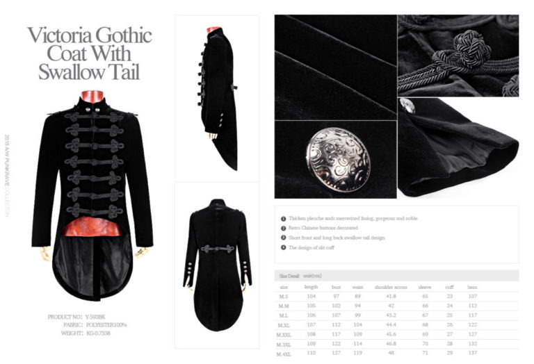 Y593 - Victoria Gothic Coat with Swallow Tail-2XL - Image 7