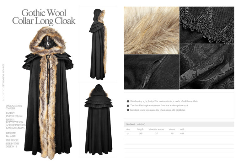 Y673 - Gothic Wool Collar Long Cloak - Image 10