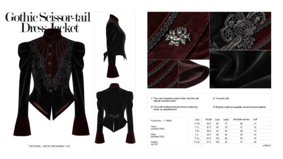 Y769 - Gothic Scissor-tail Dress Jacket - Image 5