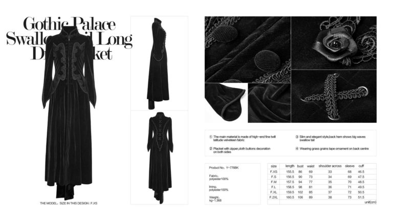 Y776 - Gothic Palace Swallow Tail Long Dress - Image 10
