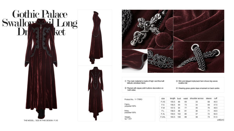 Y776 - Gothic Palace Swallow Tail Long Dress - Image 5