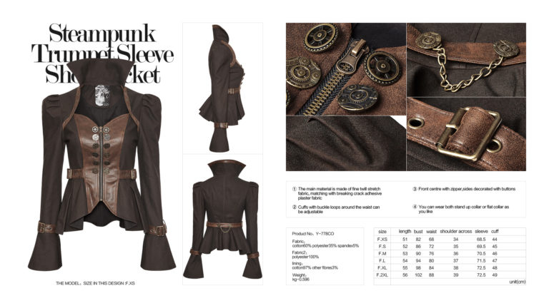 Y778 - Steampunk Trumpet Sleeve Short Jacket - Image 11