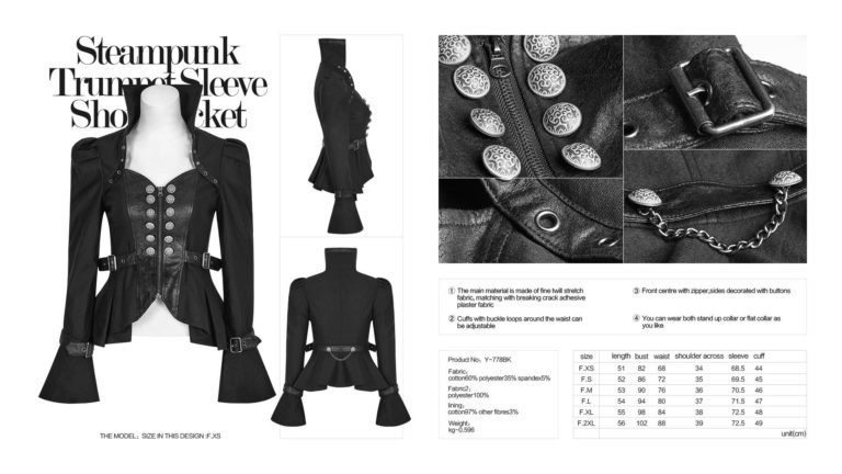 Y778 - Steampunk Trumpet Sleeve Short Jacket - Image 10