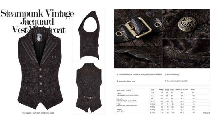 Y807 - Steampunk Vintage Jacquard Vest - Image 13