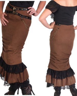 SP145 - Long Steampunk Skirt with Belt and Chains