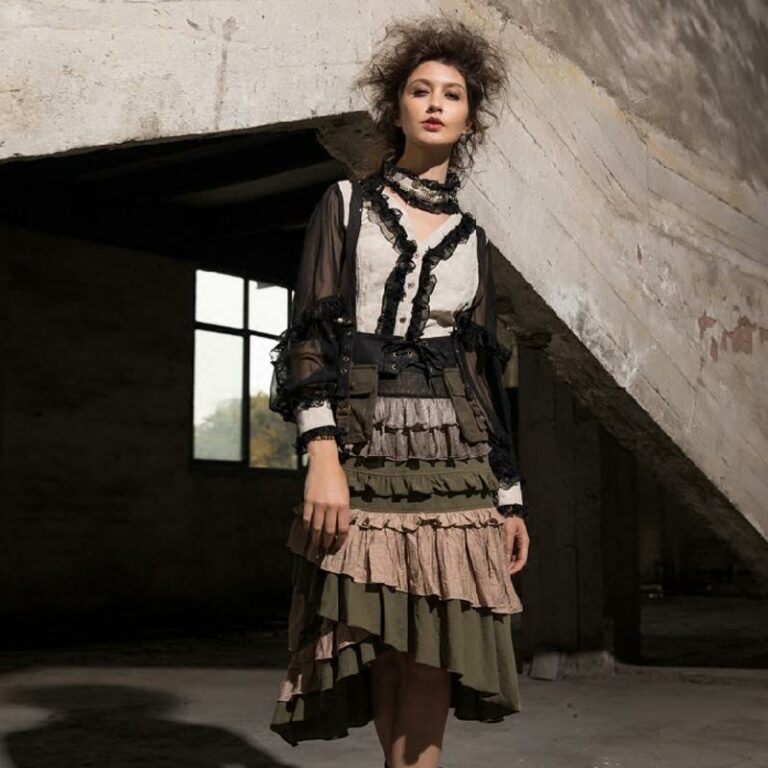 SP201 - White Steampunk Shirt with Black Lace and Mesh Sleeves - Image 2