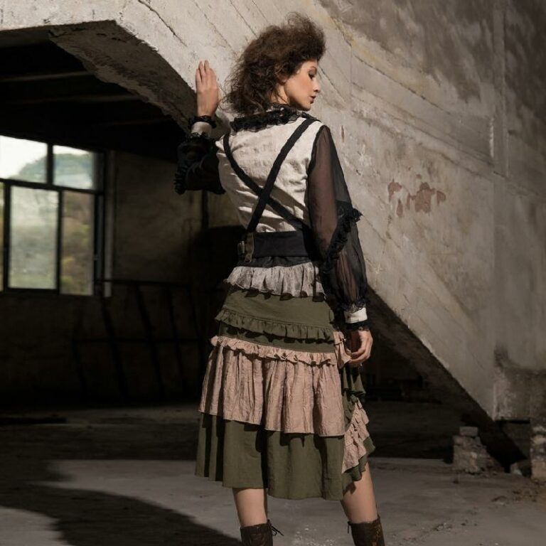 SP201 - White Steampunk Shirt with Black Lace and Mesh Sleeves - Image 3