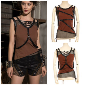 SP202 - Brown Steampunk Corset Vest with Fishnet Hem