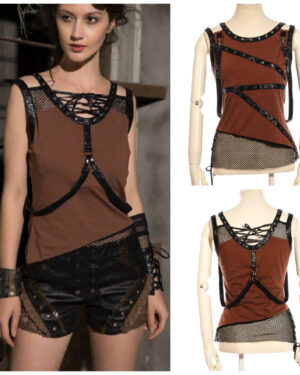 SP202 - Brown Steampunk Corset Vest with Fishnet Hem