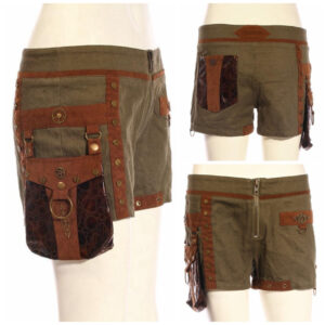 SP217 - Steampunk Green Shorts with Brown Trim and Bag