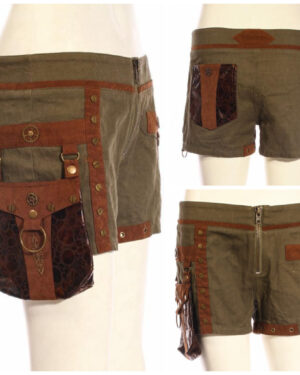 SP217 - Steampunk Green Shorts with Brown Trim and Bag
