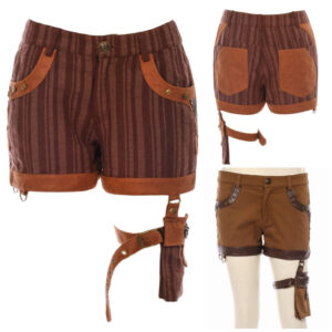 SP224 - Steampunk Brown Utility Shorts with Leg Strap and Bag
