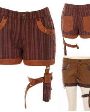 SP224 - Steampunk Brown Utility Shorts with Leg Strap and Bag