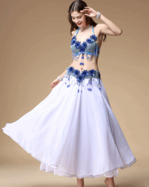 WJ1701 - 2 Pc set - Top & Belt Rhinestone  Turq