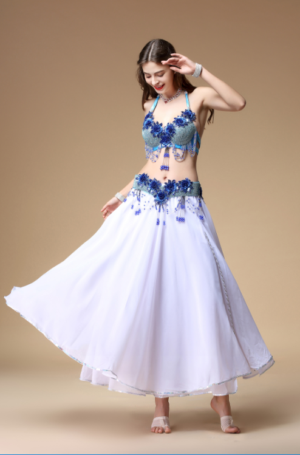 WJ1701 - 2 Pc set - Top & Belt Rhinestone  Turq