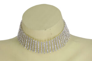 8720 - 10 Row Rhinestone Choker - Silver