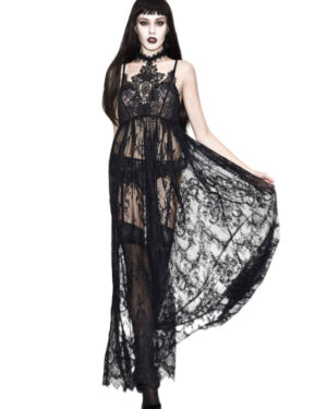 ESKT24 - Gothic Mesh Lace Maxi Dress - S