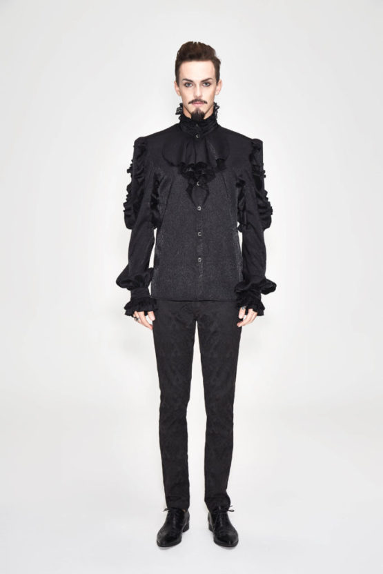 SHT3301 - Pirate Black Ruffle Shirt - 2XL - Image 7