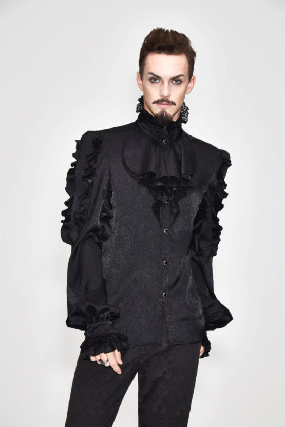 SHT3301 - Pirate Black Ruffle Shirt - 2XL - Image 4