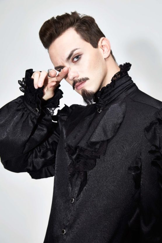 SHT3301 - Pirate Black Ruffle Shirt - 2XL - Image 3