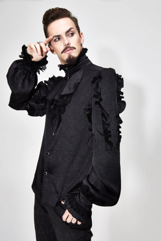 SHT3301 - Pirate Black Ruffle Shirt - 2XL - Image 5
