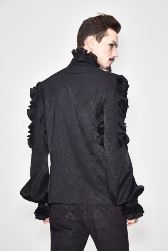 SHT3301 - Pirate Black Ruffle Shirt - 2XL - Image 2