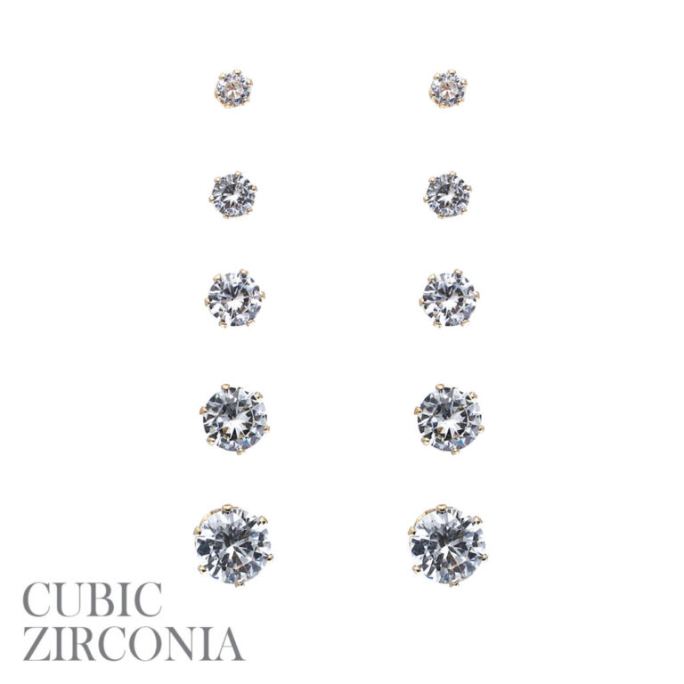 25556 - cz round 3/4/5/6/7 mm 5 pair card gold