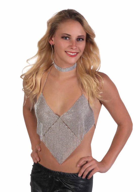 8422 - Rhinestone Halter Top Silver - Image 2