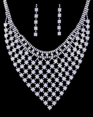 13545AB-S - Rhinestone Necklace and Earring Set
