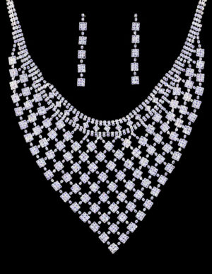 13545AB-S - Rhinestone Necklace and Earring Set