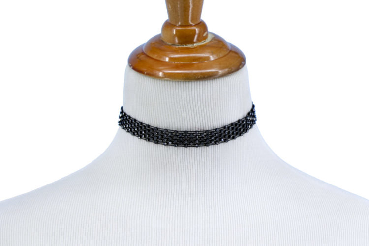 18355 - 4 Row Rhinestone Choker, Blk/Sil - Image 4