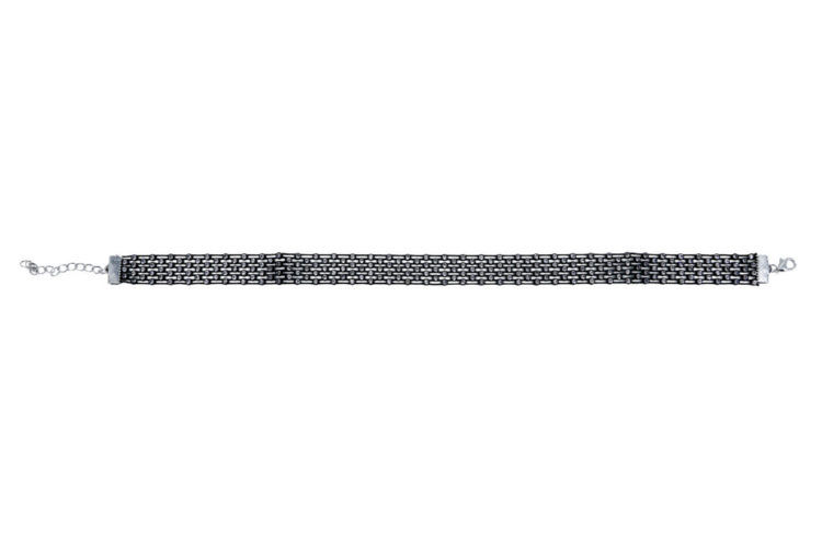 18355 - 4 Row Rhinestone Choker, Blk/Sil - Image 2