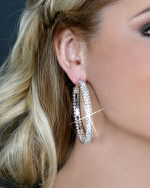 395 - Rhinestone 3 Line Hoops - Medium - Silver, 2.25" diam.