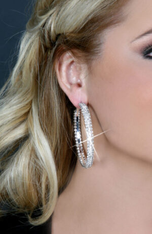 395 - Rhinestone 3 Line Hoops - Medium - Silver, 2.25" diam.