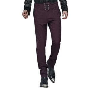 WK385 - Gothic Floral Metal Swallow Black Suit Trousers-XL