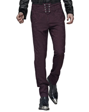 WK385 - Gothic Floral Metal Swallow Black Suit Trousers-XL