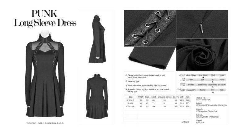 WQ415 - PUNK Long Sleeve Dress - Image 3